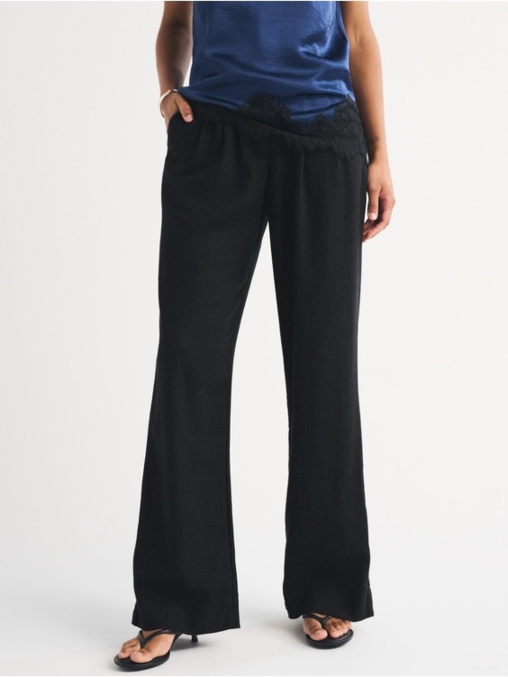 Curve Love A&F Sloane Linen-Blend Tailored Wide Leg Pant Size 27